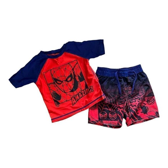 Baby Boys Marvel Old Navy Spiderman Swimming Trunks & Rash Guard -  Sz 12-18 mo - Picture 1 of 1